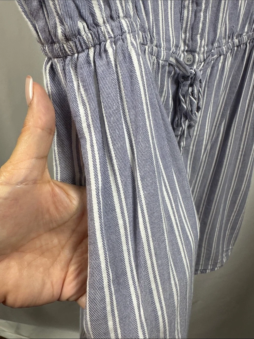 Japna Blue White Stripe Shirt Dress Tie Waist Linen Blend Size Large